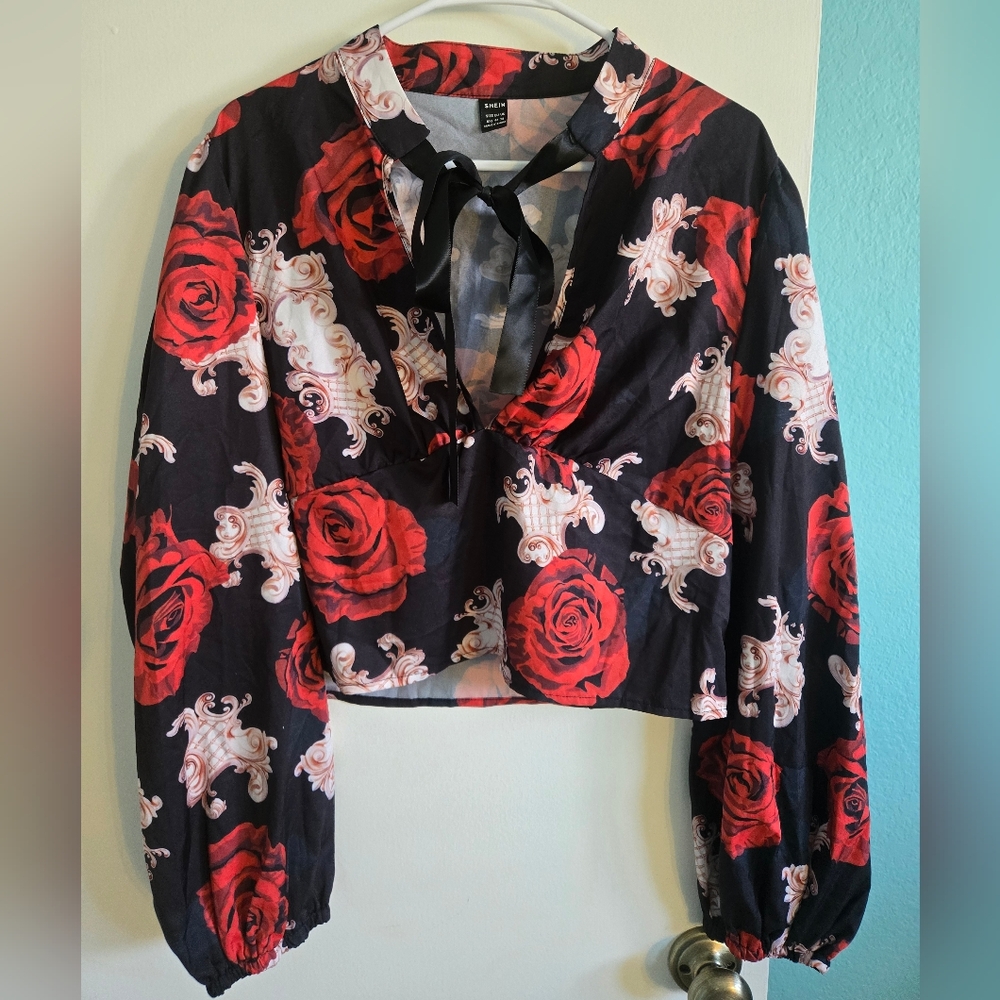 SHEIN Red & Black Sailor Collar Crop Blouse Size 2X